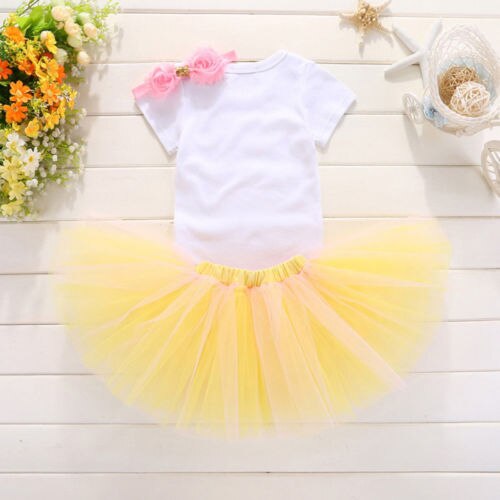 Infant Baby Girl First Birthday Outfits Sleeveless Romper Tulle Tutu Dress Party Clothes - ebowsos