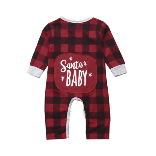 Infant Baby Kids Girls Boys Santa Baby Long Sleeve Romper Jumpsuit Pajamas Outfits Autumn Plaid Clothing - ebowsos