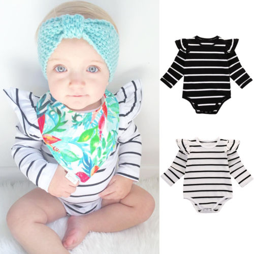 Infant Baby Long Sleeve Striped Bodysuit Autumn Winter Clothing Wear Newborn Kids Baby Girl Jumpsuit ChicTutu Clothes Outfit - ebowsos