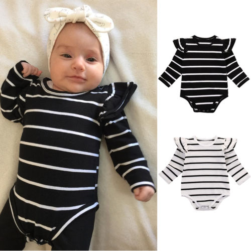 Infant Baby Long Sleeve Striped Bodysuit Autumn Winter Clothing Wear Newborn Kids Baby Girl Jumpsuit ChicTutu Clothes Outfit - ebowsos