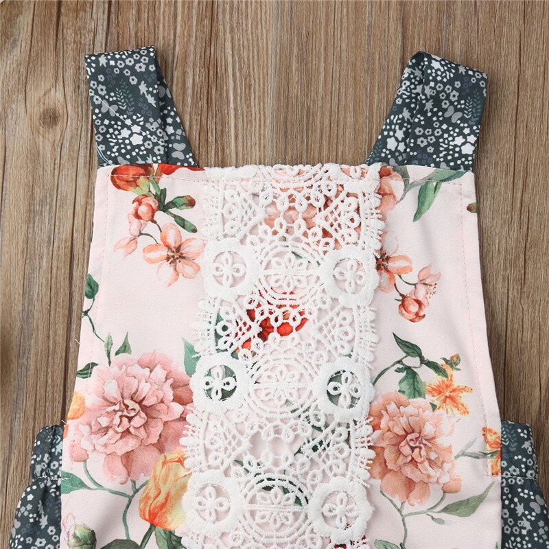 Infant Kid Baby Girl Lace Flower Sling Romper Jumpsuit Outfit Summer Clothes - ebowsos