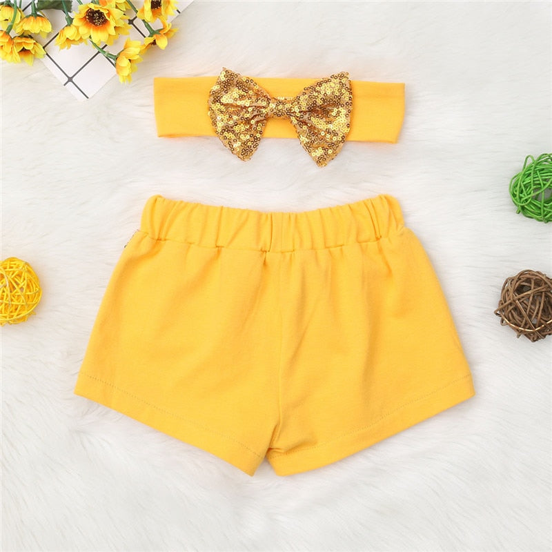 Infant Kids Baby Girl Bow-Knot Party Bling Shorts Bottoms Sequin Pants 2PCS Set - ebowsos