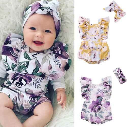 Infant Newborn Baby Girls Cotton Romper Sleeveless Floral Outfits Jumpsuit Sunsuit 0-24M - ebowsos