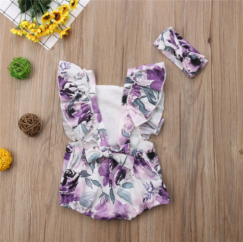 Infant Newborn Baby Girls Cotton Romper Sleeveless Floral Outfits Jumpsuit Sunsuit 0-24M - ebowsos