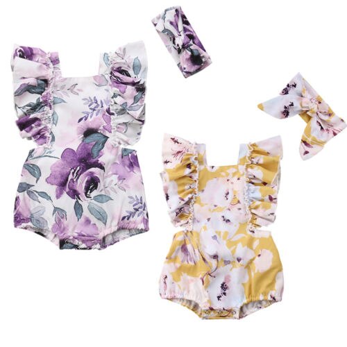 Infant Newborn Baby Girls Cotton Romper Sleeveless Floral Outfits Jumpsuit Sunsuit 0-24M - ebowsos