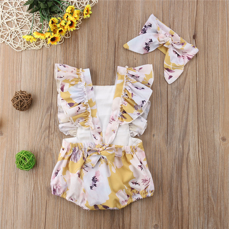 Infant Newborn Baby Girls Cotton Romper Sleeveless Floral Outfits Jumpsuit Sunsuit 0-24M - ebowsos