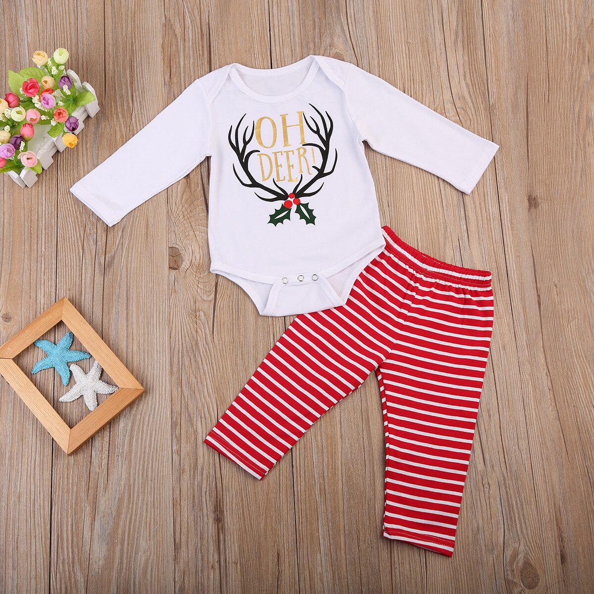 Infant Toddler Baby Boy Girl Chrismas Clothes Deer Top Romper+Long Pants Outfits set - ebowsos