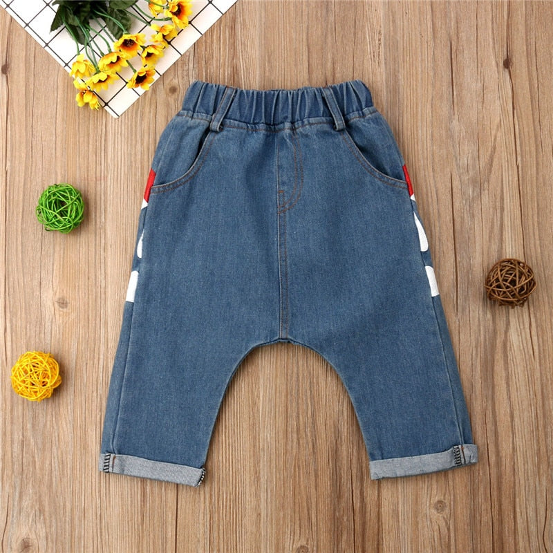 Infant Toddler Baby Boys Long Harem Jeans Pants Denim Shark Trouser Bottoms Cool - ebowsos