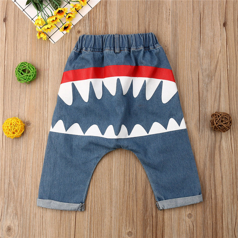 Infant Toddler Baby Boys Long Harem Jeans Pants Denim Shark Trouser Bottoms Cool - ebowsos