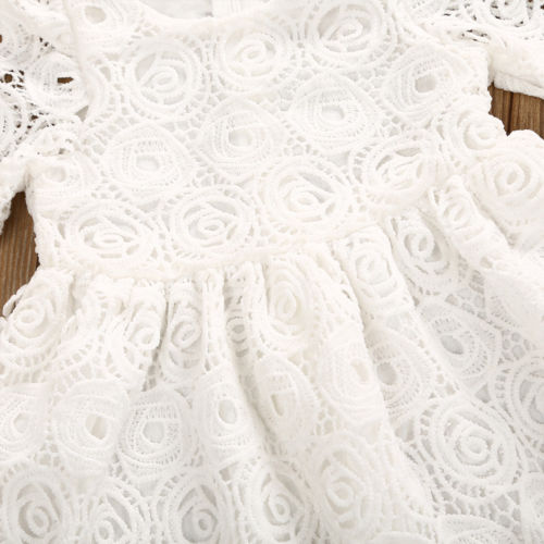 Infant Toddler Baby Girls White Lace Tutu Dress Floral Party Wedding Princess Dresses Easter Costumes for girls - ebowsos