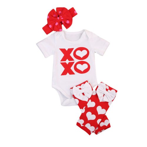 Infant Toddler Baby Love Romper +Leg Warmers Bow Headband Outfits Set - ebowsos