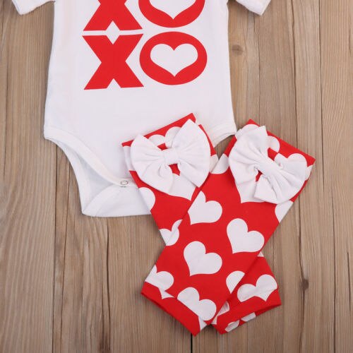 Infant Toddler Baby Love Romper +Leg Warmers Bow Headband Outfits Set - ebowsos