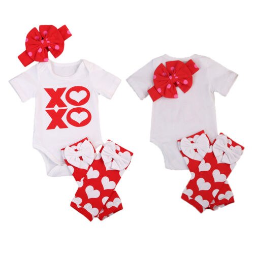 Infant Toddler Baby Love Romper +Leg Warmers Bow Headband Outfits Set - ebowsos