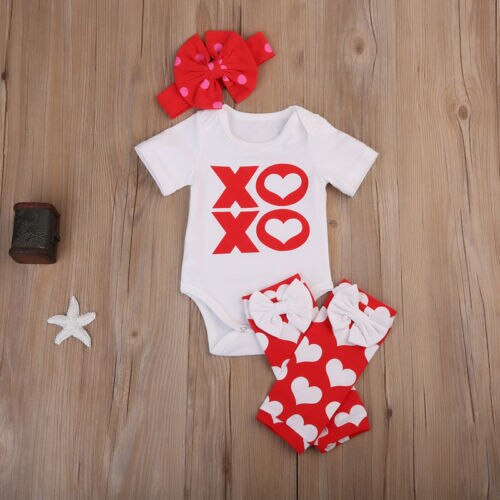 Infant Toddler Baby Love Romper +Leg Warmers Bow Headband Outfits Set - ebowsos