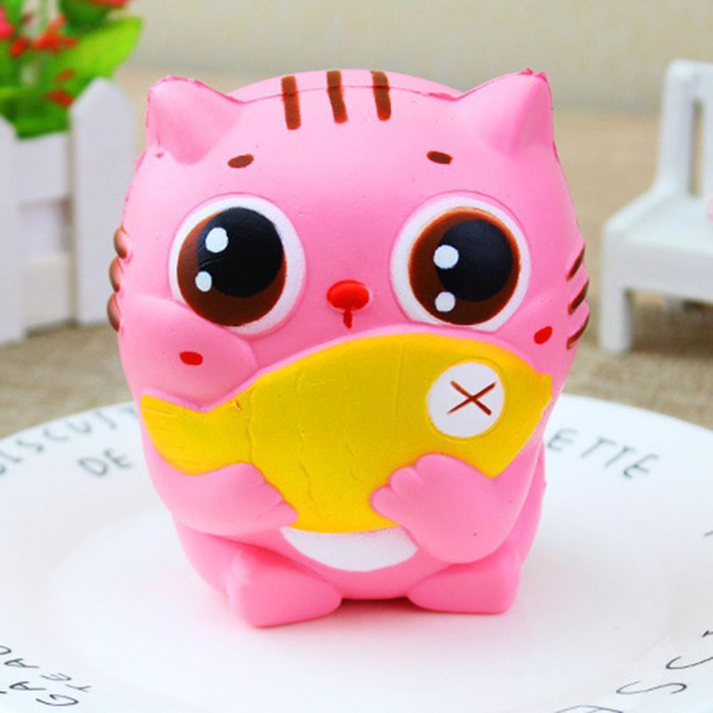 Key Chain 10CM Jumbo Kawaii Cat/Kitty Hold Fish Animal Slow Rising Squeeze Bread Cake Sweet Scented Gift-ebowsos