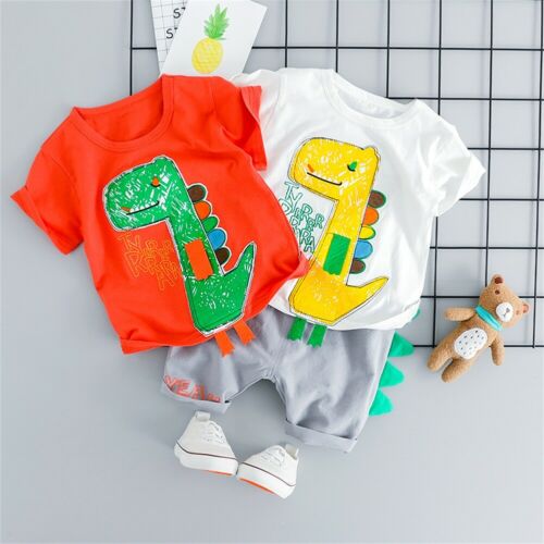 Kid Baby Boy Costume Cartoon Dinosaur t shirts Top+Shorts 2Pcs Outfit Clothes Summer - ebowsos