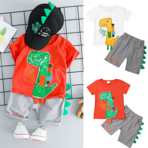 Kid Baby Boy Costume Cartoon Dinosaur t shirts Top+Shorts 2Pcs Outfit Clothes Summer - ebowsos