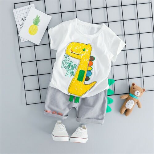 Kid Baby Boy Costume Cartoon Dinosaur t shirts Top+Shorts 2Pcs Outfit Clothes Summer - ebowsos