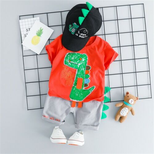 Kid Baby Boy Costume Cartoon Dinosaur t shirts Top+Shorts 2Pcs Outfit Clothes Summer - ebowsos