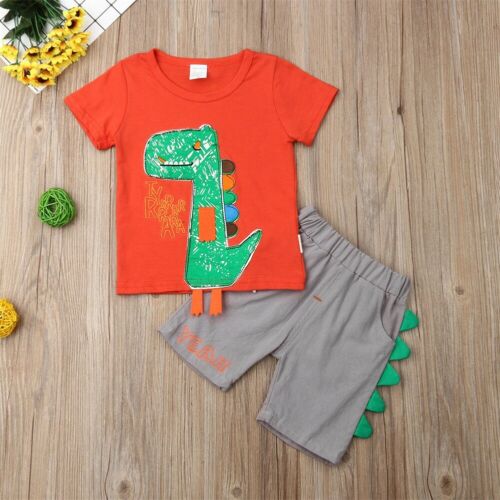 Kid Baby Boy Costume Cartoon Dinosaur t shirts Top+Shorts 2Pcs Outfit Clothes Summer - ebowsos