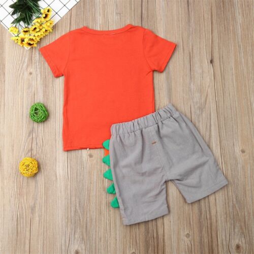 Kid Baby Boy Costume Cartoon Dinosaur t shirts Top+Shorts 2Pcs Outfit Clothes Summer - ebowsos