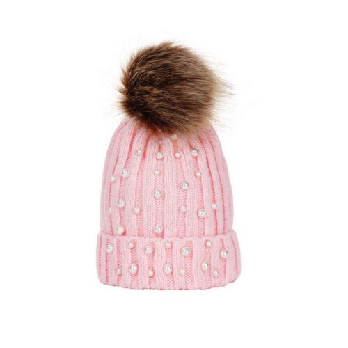 Kid Baby Boy Girl Winter Hats Warm Wool Cap Princess Bobble Pearl Knitting Ball Hat Casual Hats Kids Baby - ebowsos