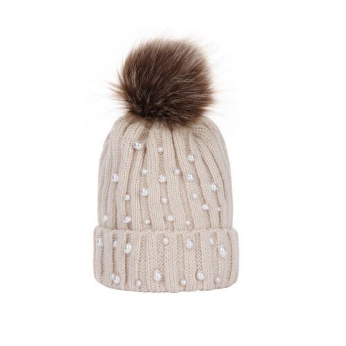 Kid Baby Boy Girl Winter Hats Warm Wool Cap Princess Bobble Pearl Knitting Ball Hat Casual Hats Kids Baby - ebowsos