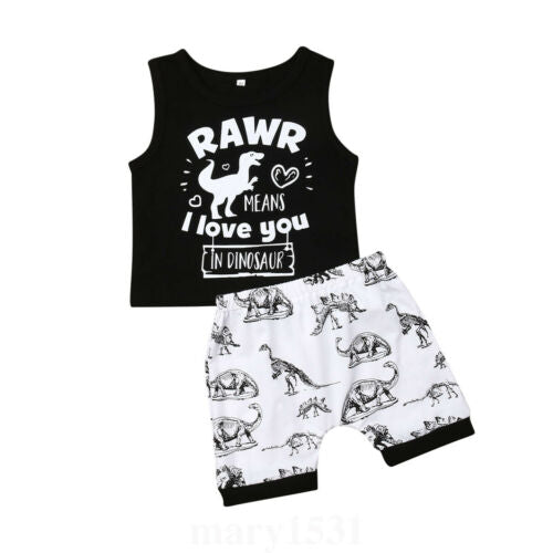 Kid Baby Boys Dinosaur Vest Tops T-shirt Shorts Pants Outfit Summer Sets - ebowsos