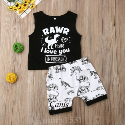 Kid Baby Boys Dinosaur Vest Tops T-shirt Shorts Pants Outfit Summer Sets - ebowsos