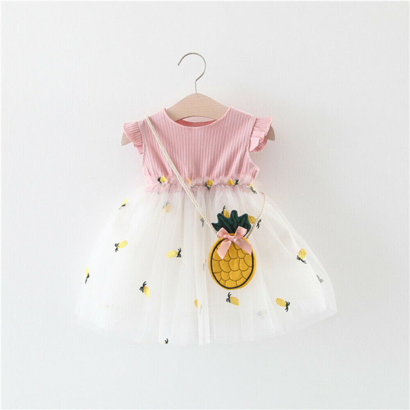 Kid Baby Girl Clothes Toddler Ruffle Tutu Dress Princess Party Dress Sundress Pineapple Bag - ebowsos