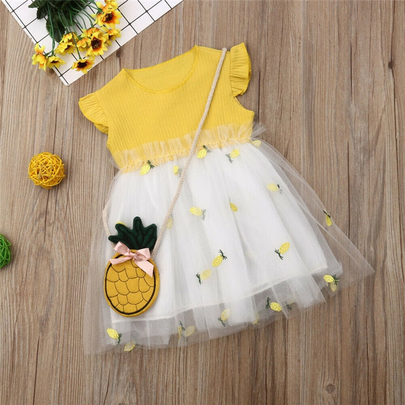 Kid Baby Girl Clothes Toddler Ruffle Tutu Dress Princess Party Dress Sundress Pineapple Bag - ebowsos