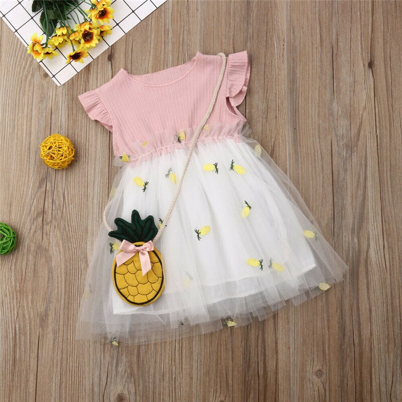 Kid Baby Girl Clothes Toddler Ruffle Tutu Dress Princess Party Dress Sundress Pineapple Bag - ebowsos