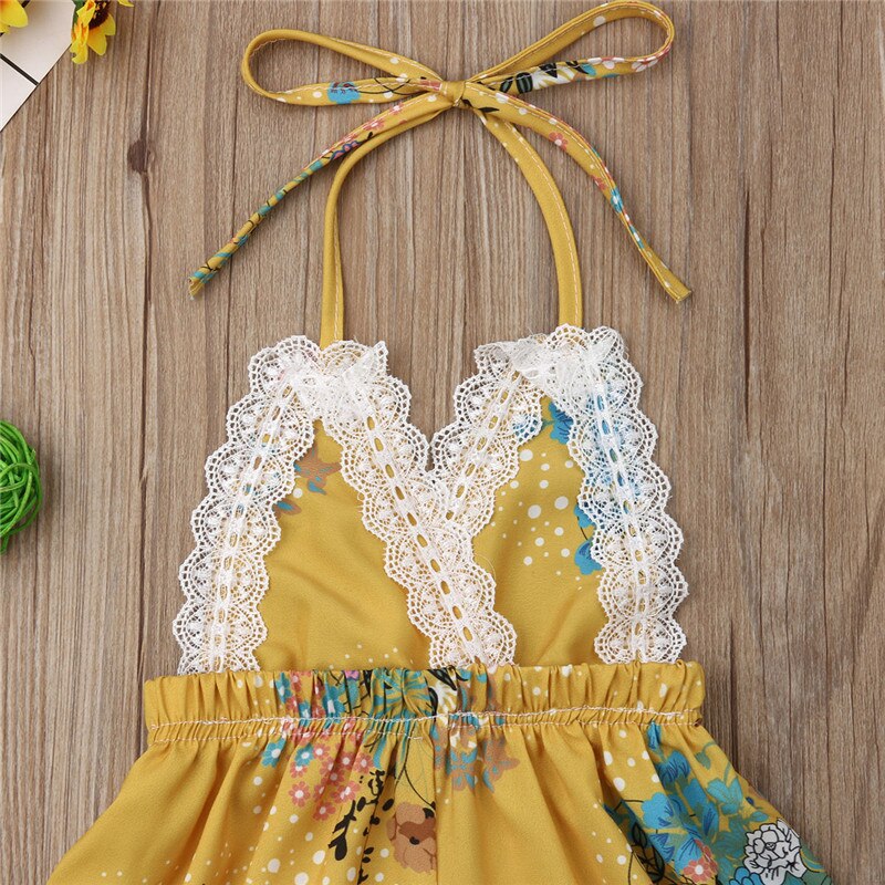 Kid Baby Girl Lace Floral Sling Romper Jumpsuit Sunsuit Outfit Summer Clothes - ebowsos