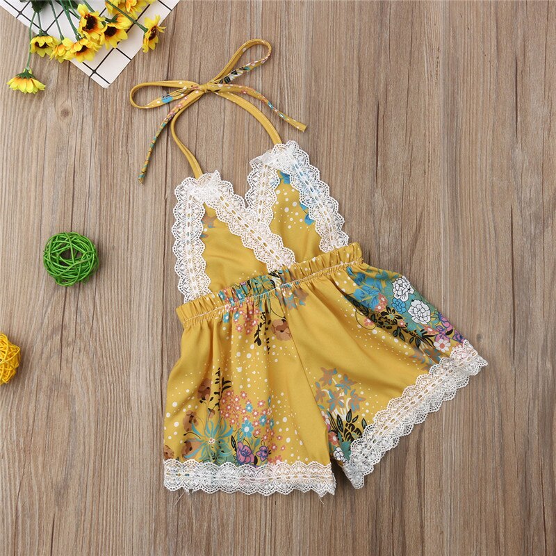 Kid Baby Girl Lace Floral Sling Romper Jumpsuit Sunsuit Outfit Summer Clothes - ebowsos