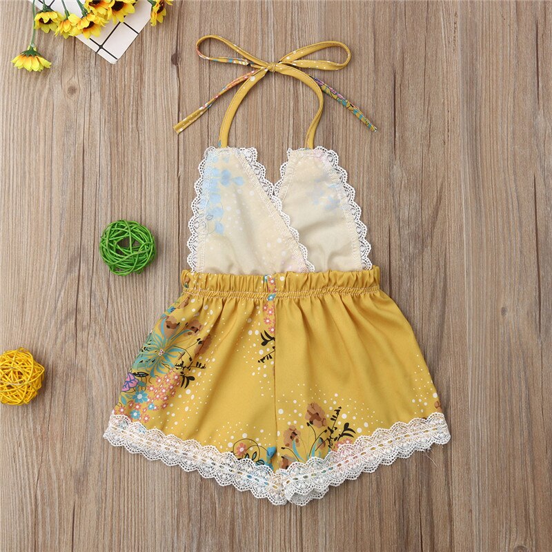 Kid Baby Girl Lace Floral Sling Romper Jumpsuit Sunsuit Outfit Summer Clothes - ebowsos