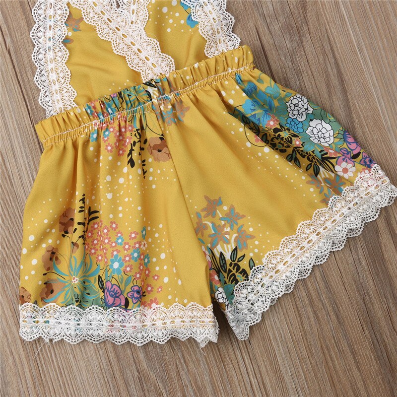 Kid Baby Girl Lace Floral Sling Romper Jumpsuit Sunsuit Outfit Summer Clothes - ebowsos