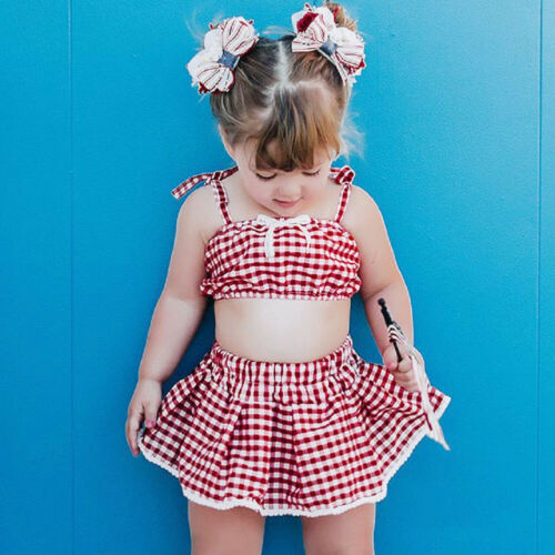 Kid Baby Girl Plaid Clothes Sets Sleeveless Strap Crop Top Shorts Skirts 2Pcs Outfit Set - ebowsos