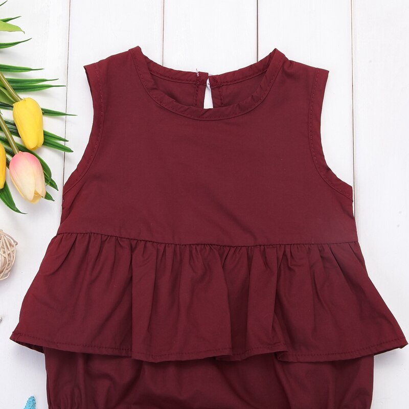 Kid Baby Girl Red Cotton Jumpsuit Bodysuit Outfits Clothes For Girls Summer Children Clothing - ebowsos