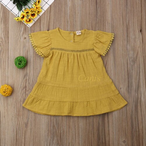 Kid Baby Girl Ruffle Dress Summer Solid Clothes Tutu Princess Dresses - ebowsos