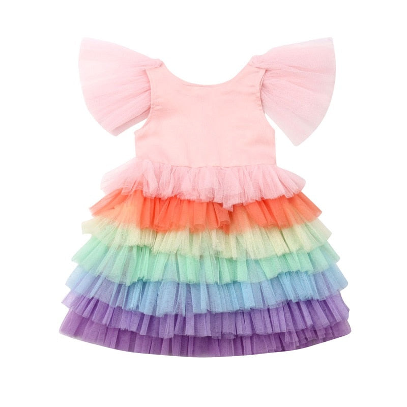 Kid Baby Girl Tulle Rainbow Party Pageant Princess Dresses Bridesmaid Gown Dress Costume - ebowsos