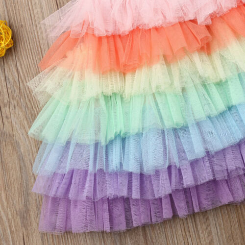 Kid Baby Girl Tulle Rainbow Party Pageant Princess Dresses Bridesmaid Gown Dress Costume - ebowsos