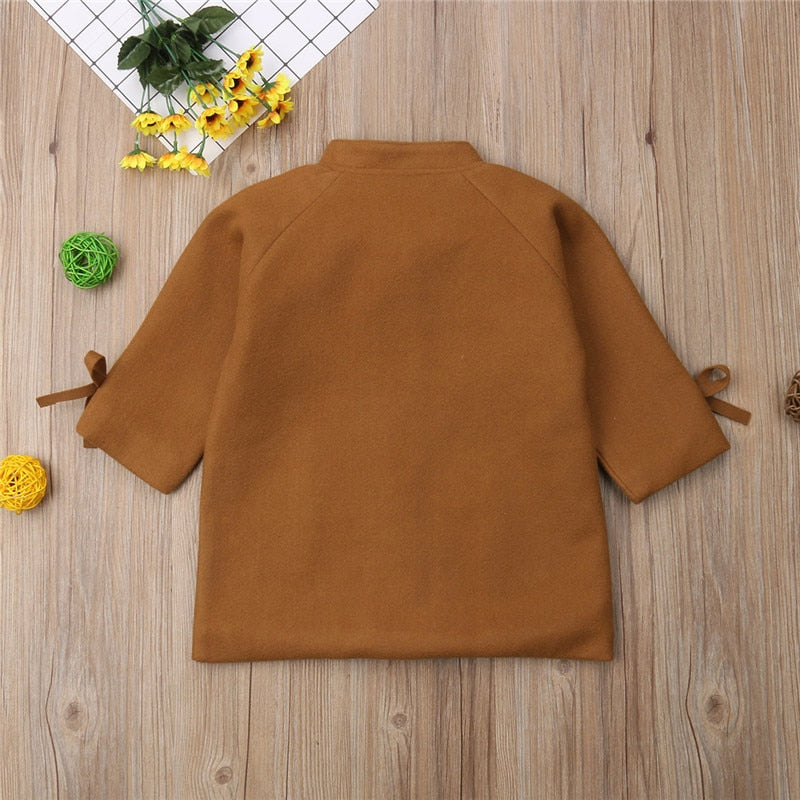 Kid Baby Girl Winter Warm Wool Bow Coat Overcoat Outwear Girls Jacket KIDS Clothes - ebowsos