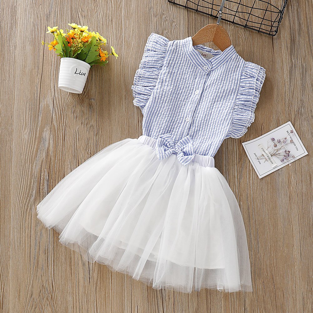 Kid Baby Girls Clothes T-shirt Sleeveless Tops Tutu Lace Tulle Mini Skirt 2Pcs - ebowsos