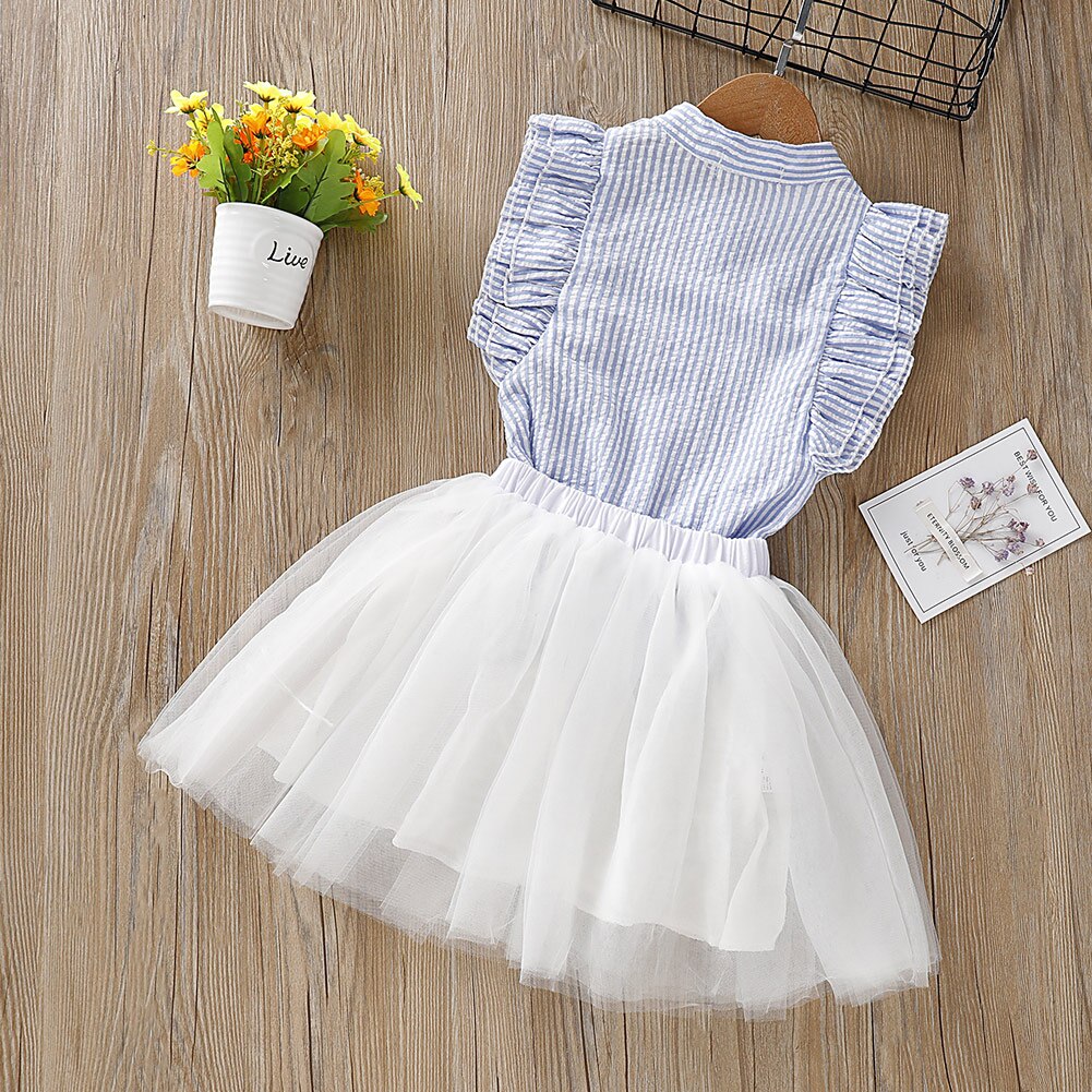 Kid Baby Girls Clothes T-shirt Sleeveless Tops Tutu Lace Tulle Mini Skirt 2Pcs - ebowsos