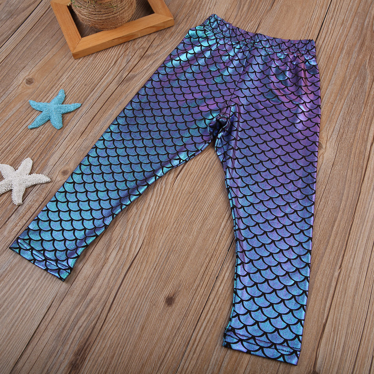 Kid Girl Skinny Mermaid Shiny Fish Scale Leggings Stretchy Pants Pencil Trousers - ebowsos