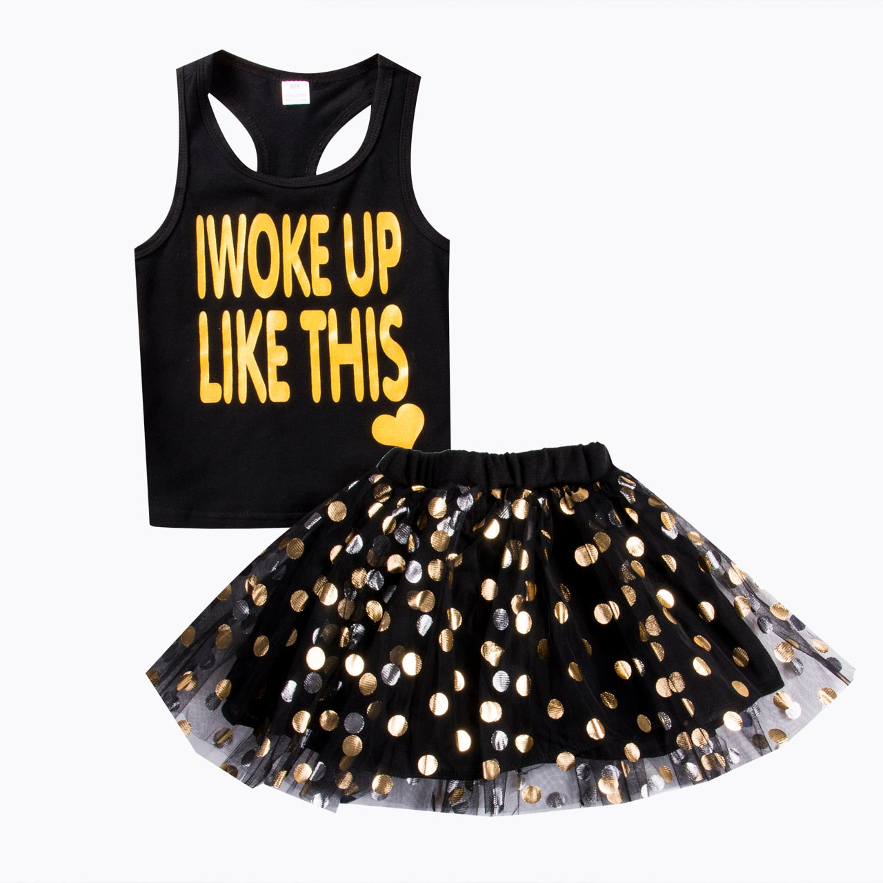 Kid Girls Toddler Sleeveless Top T-shirt Party Polka Dot Dress Skirt Outfit set - ebowsos