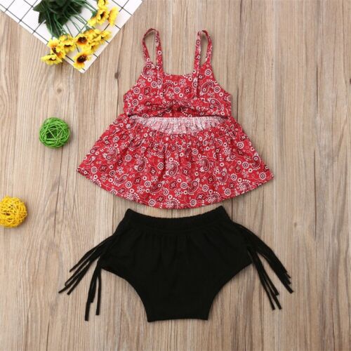 Kid Toddler Girl Summer Clothes Bow Shirt Tops + Pants Kids Sundress Outfits - ebowsos