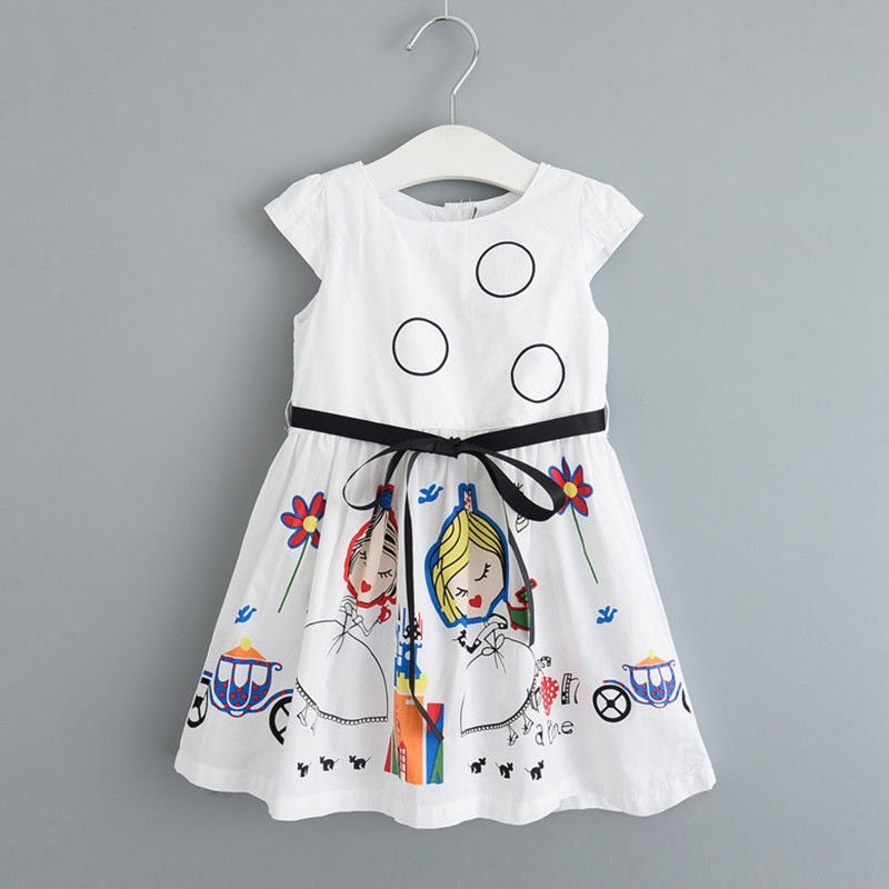 Kid's Baby Toddler Girls New Fashion Casual Cute Sleeveless Cartoon Dress Summer One Piece Dress Hot - ebowsos