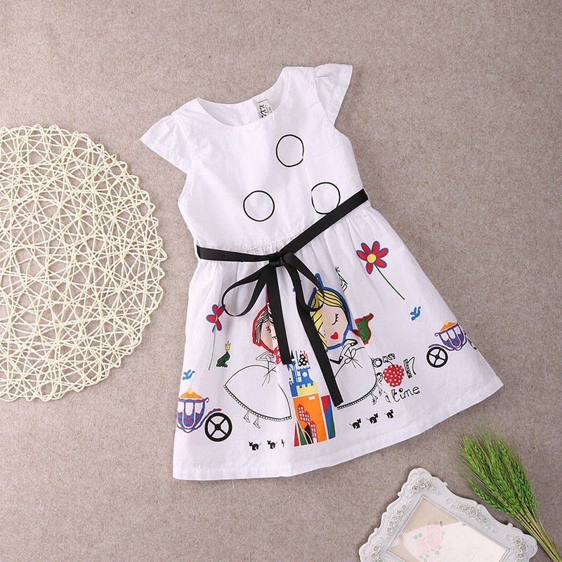 Kid's Baby Toddler Girls New Fashion Casual Cute Sleeveless Cartoon Dress Summer One Piece Dress Hot - ebowsos