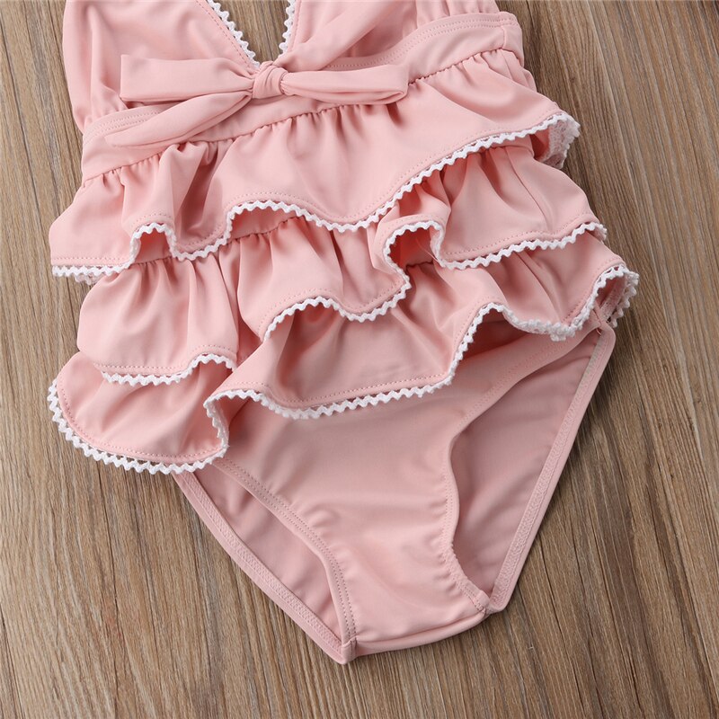 Kids 3PCS Girls Clothing Ruffle Swimsuit Bikini Set Beachwear Swimwear Hat Backless Cute Clothes Girl 1-6T - ebowsos